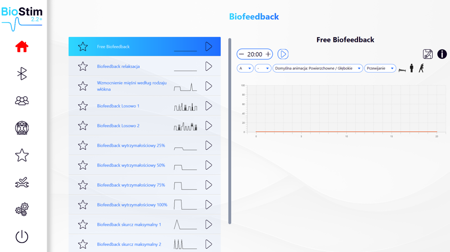 Ekran programu BioStim: moduł Biofeedback