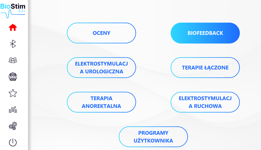 Menu główne programu BioStim z modułami terapii